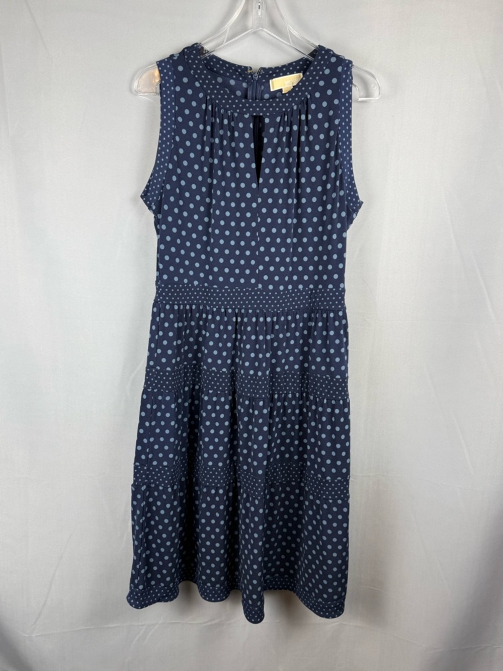 Michael Kors Blue Polka Dot Dress Sleeveless Tiered Casual Medium
